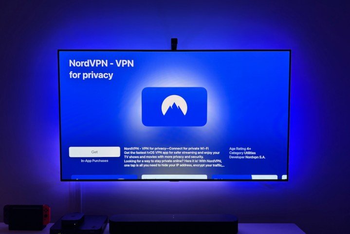 The NordVPN app in the App Store on Apple TV.